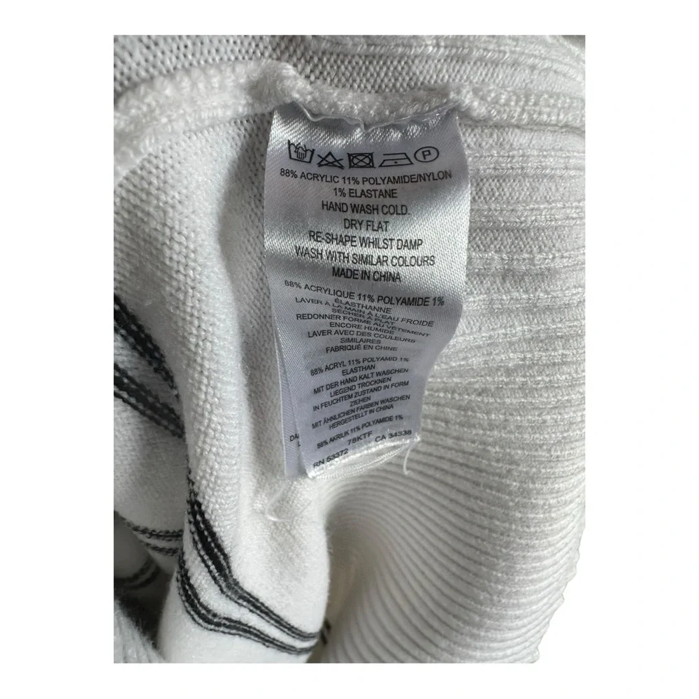 French Connection Babysoft Stripe Funnel Neck Sweater Black White Size M